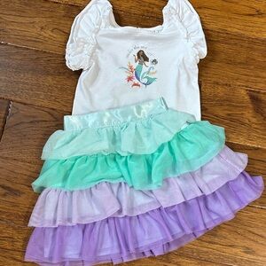 Disney Mermaid Print Top with Ruffled Skirt